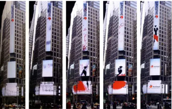 Şekil 2.27 Reuters Ajansı’nan New York, Times Meydanı’na yerleştirdiği gerçek zamanlı  haber ekranı (IDDJ, 2003, s.53 ) 