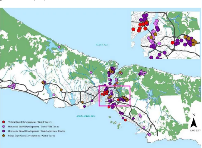 Şekil 3.6 İstanbul’daki kapalı sitelerin dağılımı [150] 