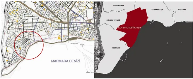 Şekil 3.2 İstanbul tarihi yarımada kent dokusu içinde Samatya ve komşu mahalleler 