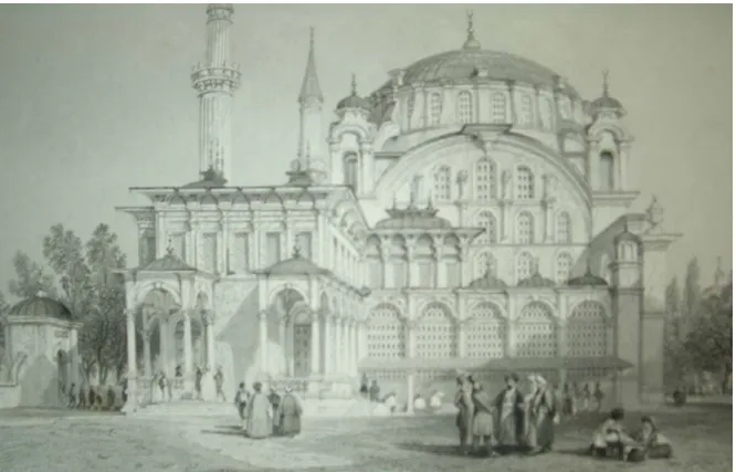 Şekil 3.10 T. Allom’un Selimiye Camisi gravürü, II. Mahmud dönemi gravürü (Allom, 1838)  Benzer biçimde, I