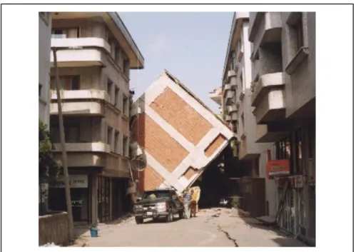 Şekil 2.4 1999 Marmara depremi, bina hasarı nedeniyle yerleşim alanı yol blokajı (Çiftçi,  2002) 