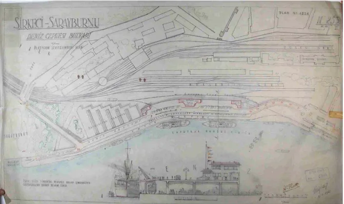 Şekil 4.1 Sirkeci-Sarayburnu Deniz Cephesi Bulvarı Platform Seviyesindeki Plan, Henri  Prost, 1941 (Atatürk Kitaplığı Harita Arşivi) 