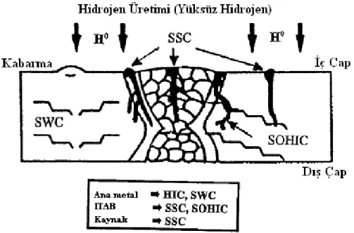 Şekil 3.7 H 2 S servisinde çalışan kaynaklı boruda hidrojen hasarının formları (1) ana metalde 