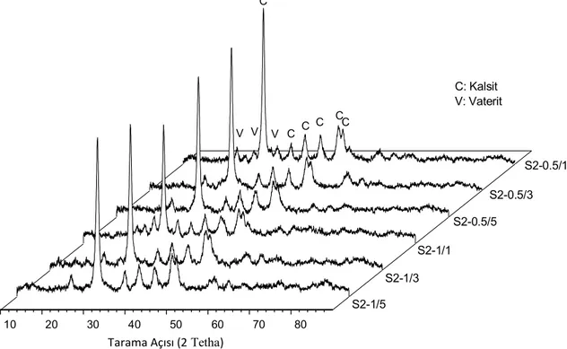 Şekil 4.14 Biyopolimer varlığında elde edilen CaCO 3  kristallerinin XRD analizi   