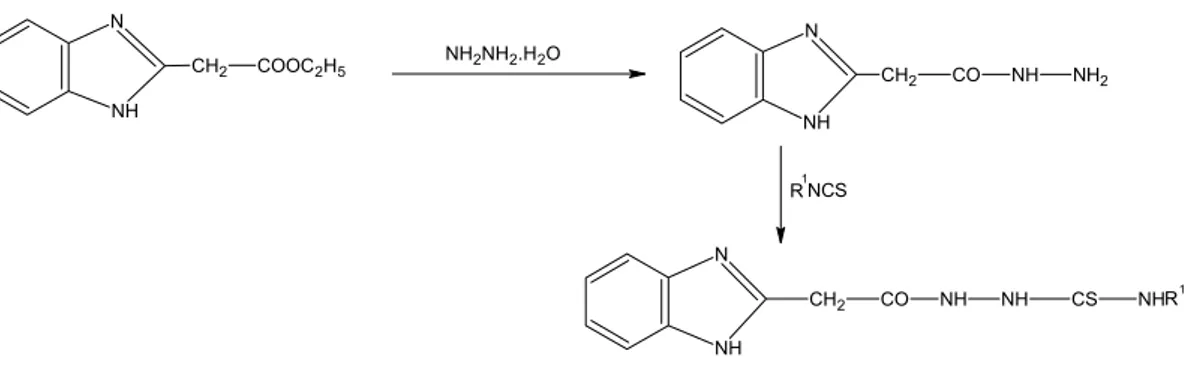 Şekil 3.4 N-Benzimidazol-2-ilasetil-N`-[substitüe tiyo(karbamil)]  hidrazinlerin sentezi 