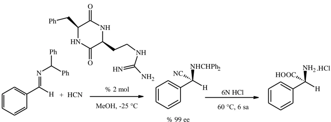 Şekil 3.11 Organokatalitik Strecker amino asit sentezi 