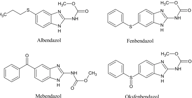 Şekil 3.4 Albendazol, fenbendazol, mebendazol, oksfendazol’ün yapısı 