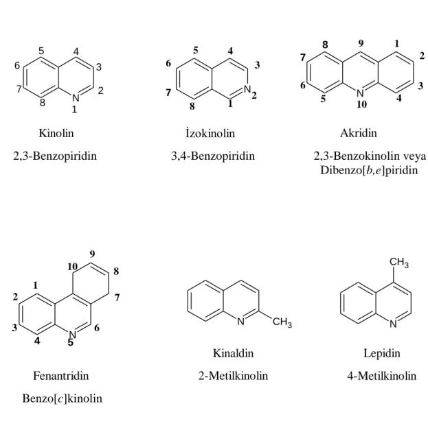 Şekil 4.1  Çeşitli kinolin türevlerinin yapıları 