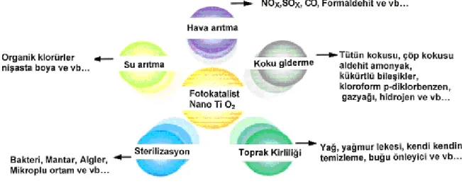 Şekil 3.2 TiO2 nin uygulama alanları 