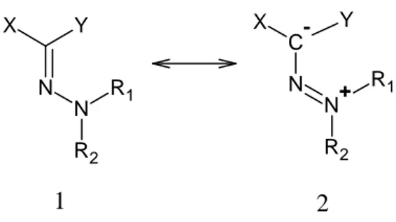 Şekil 1.1 Hidrazon molekülünün rezonans yapıları  1.2 Hidrazonların Genel Sentez Yöntemleri 
