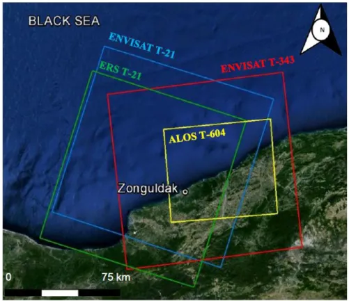 Figure 5. 2  Available SAR data frames which cover the study area Zonguldak  