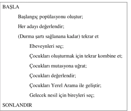 Çizelge 4.9 Basit bir melez algoritma için sahte kod (Eiben ve Smith, 2003):  BA Ş LA 