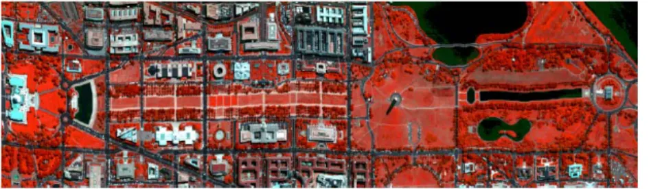 Şekil 2.4 HYDICE Washington DC Mall verisinin görüntü uzayında RGB üç kanal yapay  görüntüsü (kullanılan bantlar R:60, G:27, B:17 -210 band için-) 