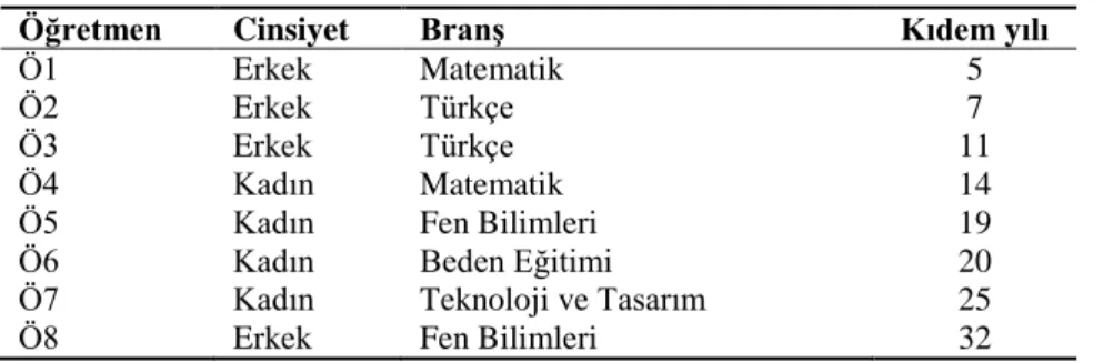 Tablo 1. Çalışmanın Katılımcıları 