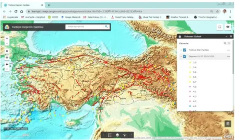 Şekil 10: Türkiye Deprem Haritası Şeklinde Oluşturulmuş  WEB  Uygulaması. 