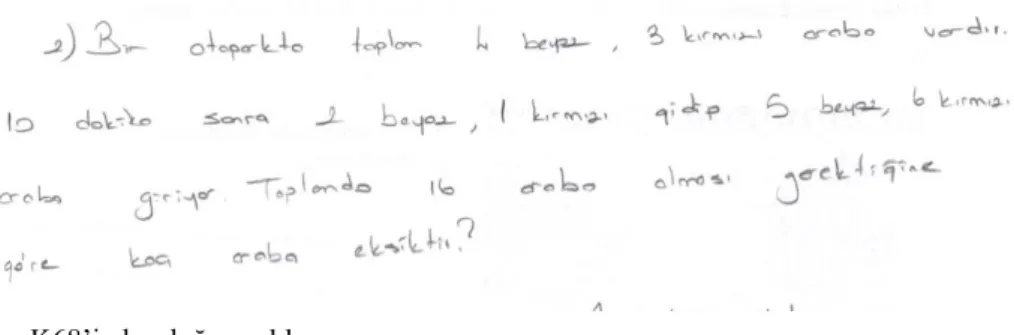 Şekil 9. K4 ve K68’in İkinci Problem Durumu için Yazdığı Problemler 