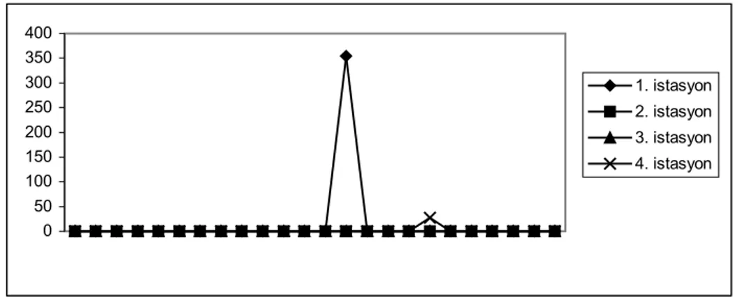 Şekil 5. Ceriodaphnia reticulata’ nın aylara ve istasyonlara göre dağılımı (birey/m 3 ) 