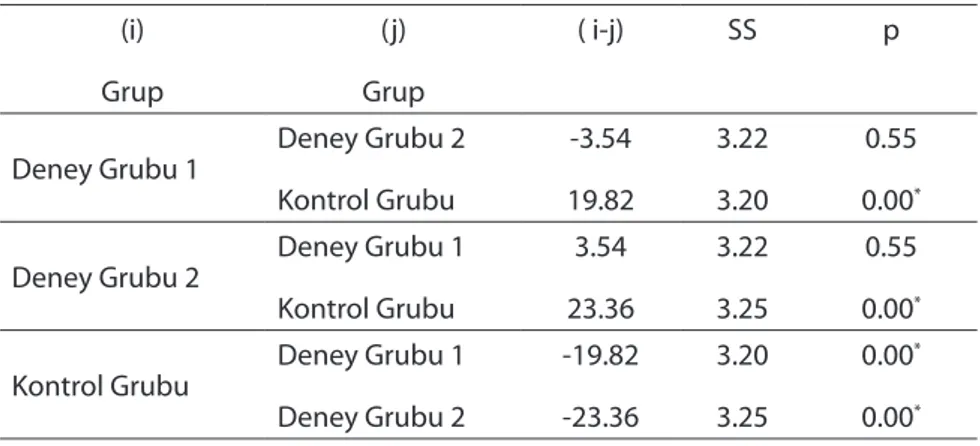 Tablo 4. Gruplar Arası Başarı Puanları Farkını Gösteren Scheffe Testi Özeti