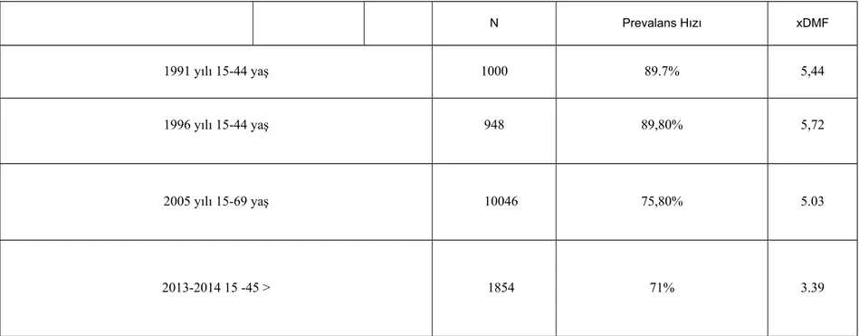 Tablo 29: 1991,1996,2005,2013-14 yılları arası  DMF   karşılaştırması