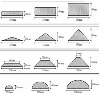 Şekil  1:  Deneysel  çalışmada  kullanılan  farklı  geometri ve yükseklikteki eşik tipleri (Öztürkmen,  2008) 