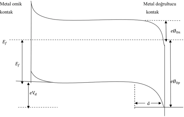 Şekil 2.9:  pM yarıiletken diyot yapısının  termal dengede enerji-bant diyagramı 