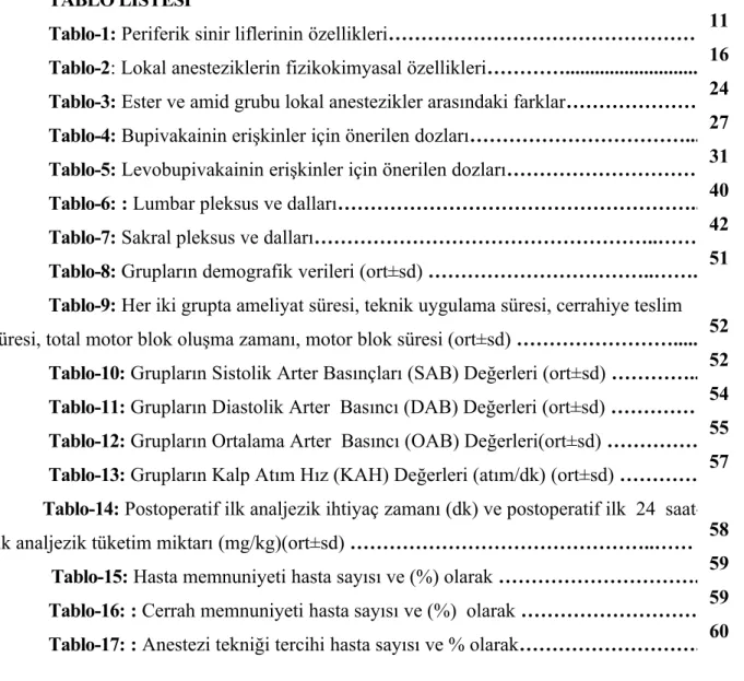 TABLO LİSTESİ