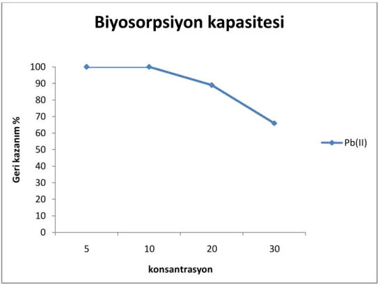 Şekil 4.7. Pb(II) nin Biyosorpsiyon kapasitesi  Çizelge4.1 Pb(II)nin Biyosorbsiyon Kapasitesi 