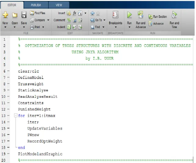 Şekil 3.13. Jaya algoritmasıyla optimizasyon program koduna ait ana program 