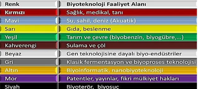 ġekil 1.1. Biyoteknoloji Renk Kodları (Akkaya ve Pazarlıoğlu 2009) 