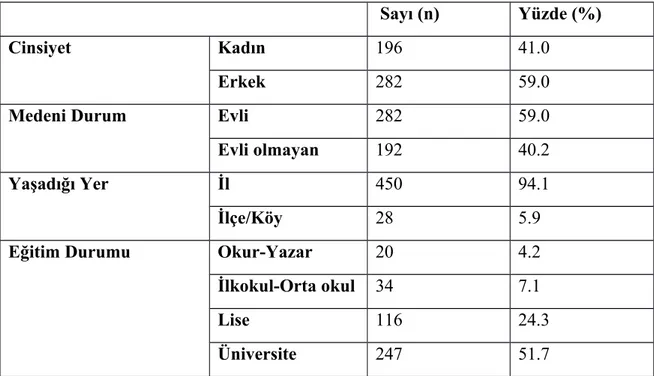 Tablo 9: Katılımcıların demografik özellikleri