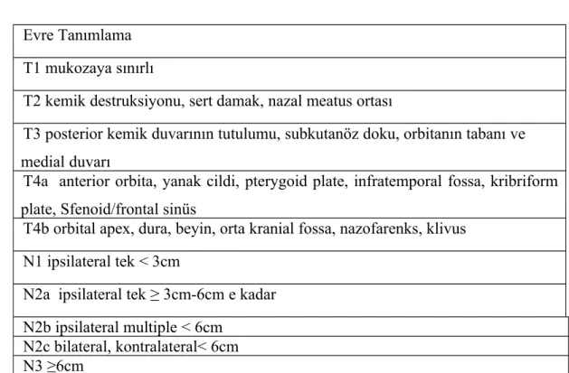 Tablo 10 : Maxiller sinüs kanserlerinde evreleme