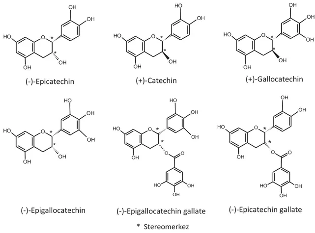 Şekil 2.8. Flavan-3-ol molekül yapılarından bazıları   2.4.1.4.  Antosiyanidinler 