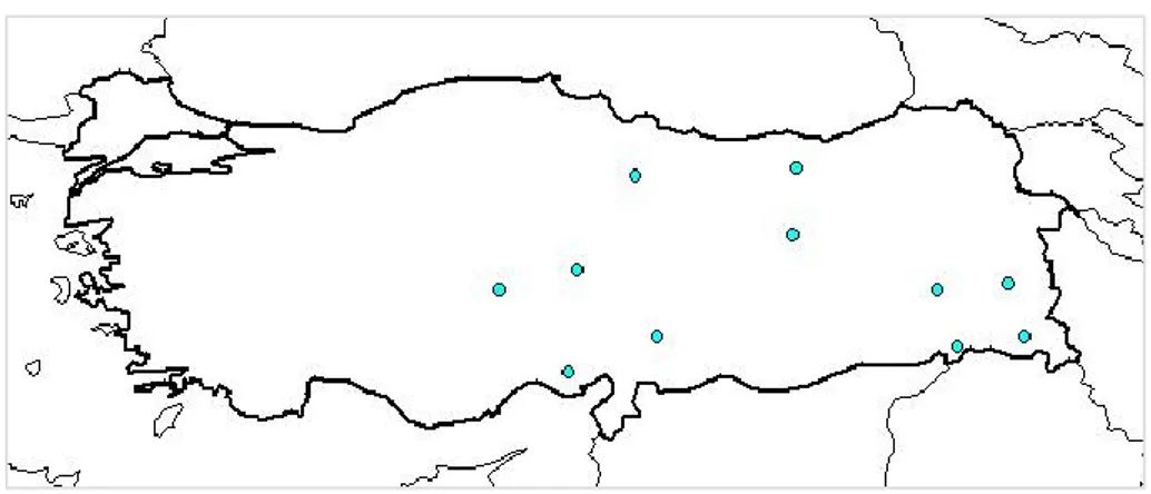 Şekil 2.6. E. denticulata’nın Türkiye’deki dağılımı (TÜBİVES 2016) maden arama tarama çalışmalarında biyokimyasal prospeksiyon aracı olarak bu bitkiyi 
