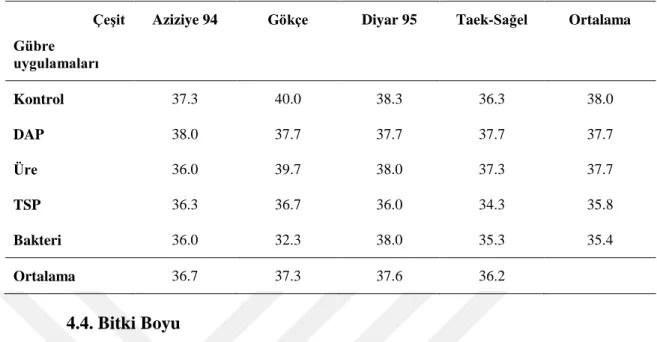 Çizelge 4.6. Metrekarede bitki sayısına (adet) ait ortalama değerleri   ÇeĢit 