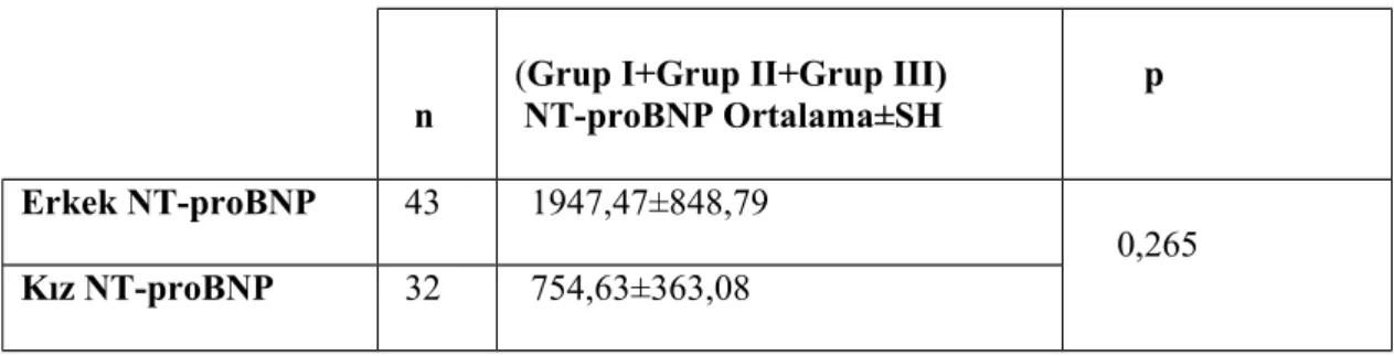 Tablo 12. Cinsiyet ile serum NT-proBNP(pg/ml) düzeyleri arasındaki ilişki