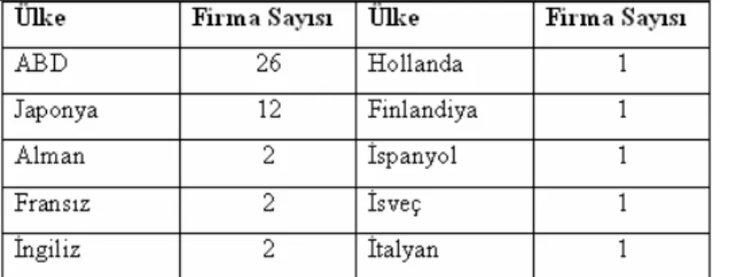 Tablo 4: En Büyük 50 BİT Firmasının Ülkelere Göre Dağılımı 