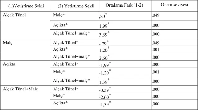 Çizelge 4.10 .  Bitki kök uzunluğunu etkileyen yetiştirme şekillerinin birbirleriyle karşılaştırılması(cm)