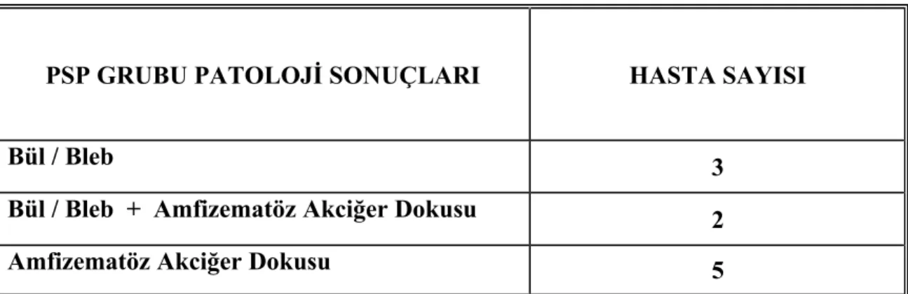 Tablo 16. PSP’lı olguların patoloji sonuçları.