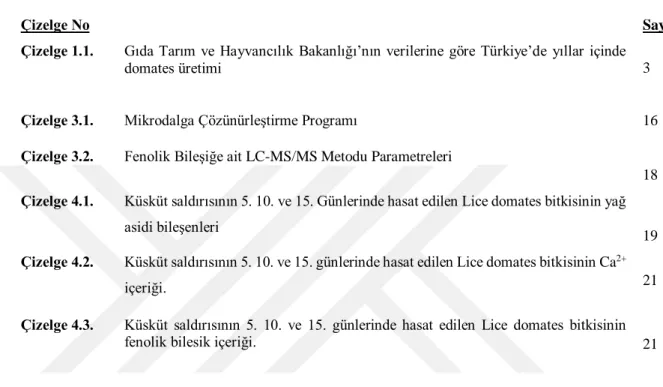 Çizelge No  Sayfa 