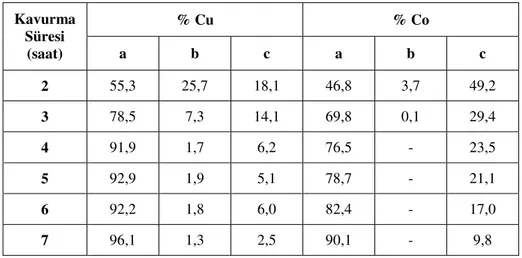 Tablo 24 : Konsantrenin 600  0 C’de kavrulması sonucu bulunan değerler 