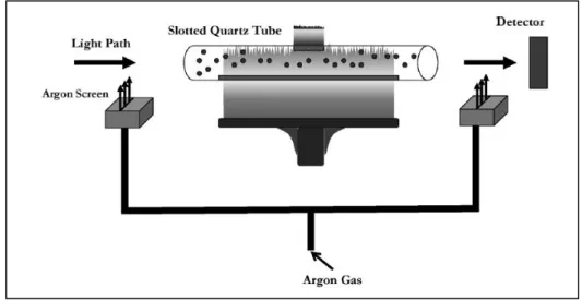 Figure 1.4.  Schematic representation of flame AAS-gas screen-slotted quartz tube (Gholami et al