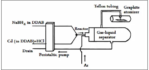 Figure 1.9.  Hydride  generation  with  in  situ  preconcentration  in  a  palladium  coated  graphite  atomizer for Cd determination, DDAB:didodecyldimethylammonium bromide (Infante  et al