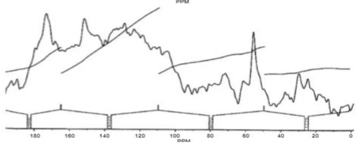Şekil 2.2. Yağı uzaklaştırılmış hümik asidin 13C NMR spektrumu (Amir ve ark. 2005) 