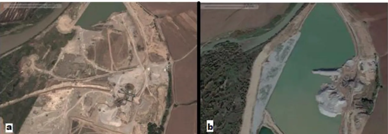 Şekil 1.2.a. Diyarbakır ili Dicle Nehri havzasından agrega çekilmesi  uydu görüntüsü 22/06/2013 