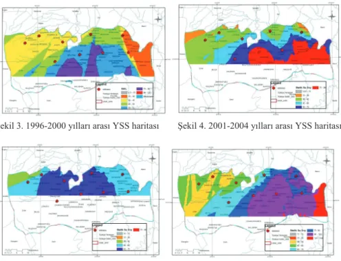 Şekil 3. 1996-2000 yılları arası YSS haritası        Şekil 4. 2001-2004 yılları arası YSS haritası 