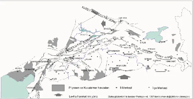 Şekil 2 . Doğu ve Güneydoğu Anadolu Bölgesi ile Diyarbakır ve yakın çevresinde bulunan aktif  faylar(İmamoğlu ve                 Çetin 2007) 