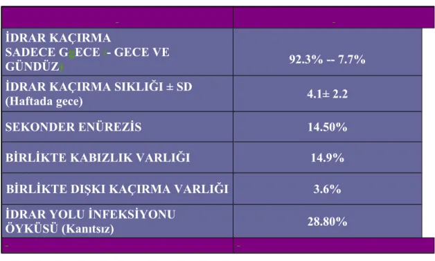 Tablo 85 .: Enürezisli Bireylere Ait Diğer Veriler
