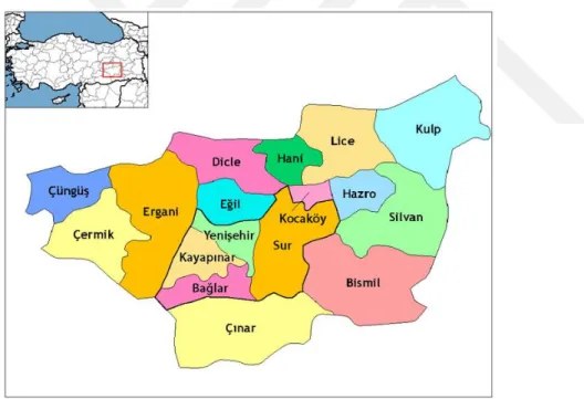 ġekil 3.6. Diyarbakır ilçeleri haritası (DĠH, 2019) 