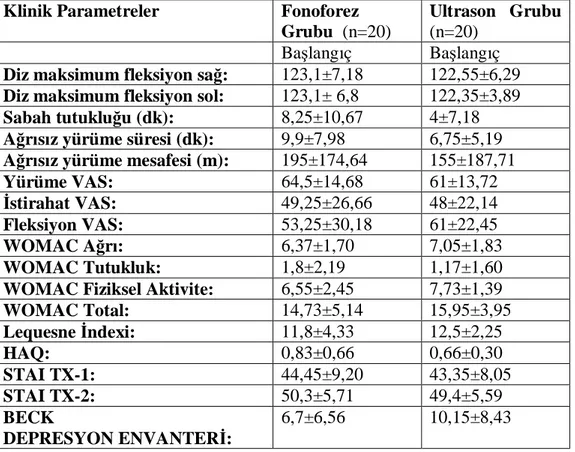 Tablo 5: Grupların tedavi başlangıcı klinik parametrelerinin karşılaştırılması.  