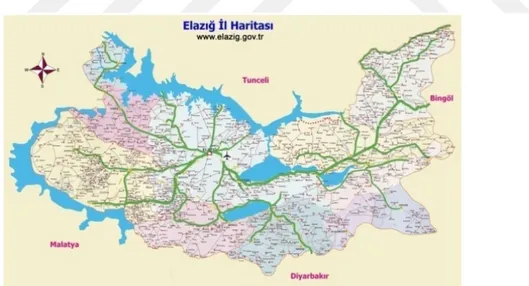 Şekil 3.8. Elazığ İl Haritası(Elazığ Belediyesi 2018) 